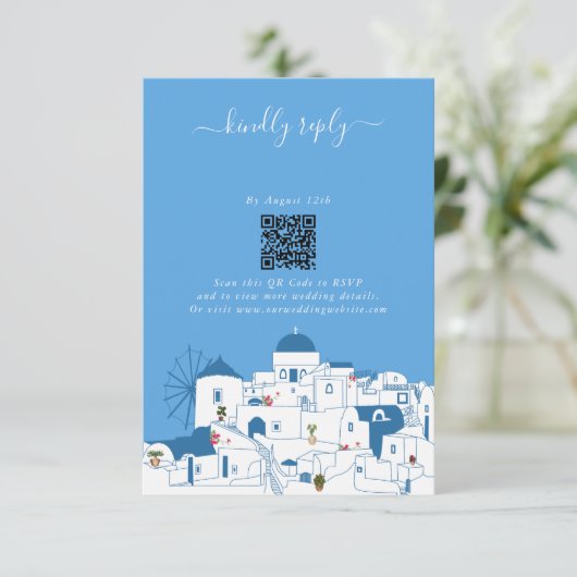 Santorini Zielort Griechische Insel Hochzeit Begleitkarte (Stehend Vorderseite)