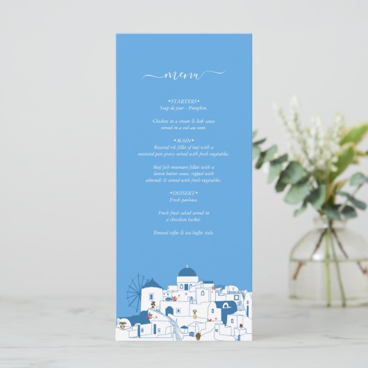 Santorini Zielort Griechische Insel Hochzeit Menükarte (Stehend Vorderseite)