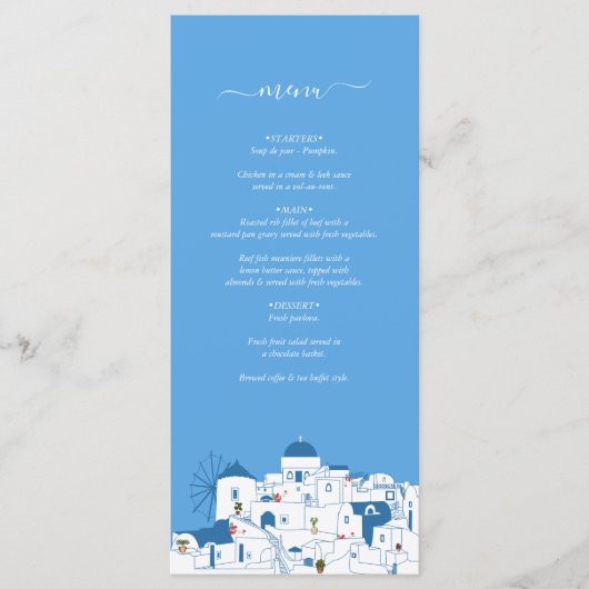 Santorini Zielort Griechische Insel Hochzeit Menükarte (Vorderseite)