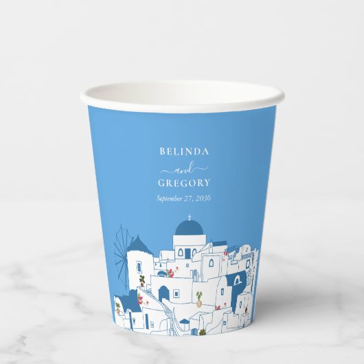 Santorini Zielort Griechische Insel Hochzeit Pappbecher (Rückseite)