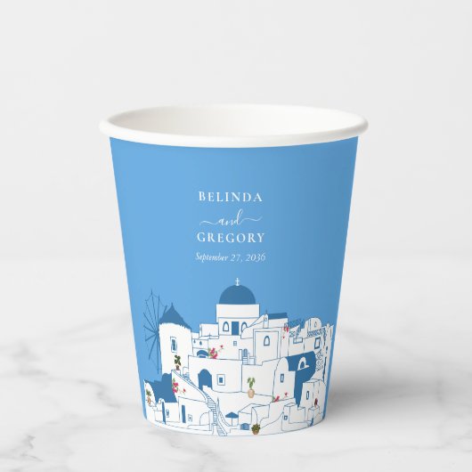 Santorini Zielort Griechische Insel Hochzeit Pappbecher (Vorderseite)