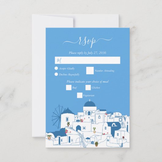 Santorini Zielort Griechische Insel Hochzeit RSVP Karte (Vorderseite)