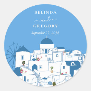 Santorini Zielort Griechische Insel Hochzeit Runder Aufkleber