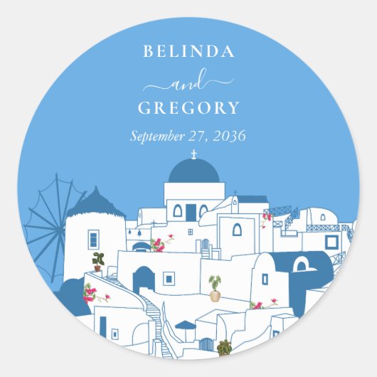 Santorini Zielort Griechische Insel Hochzeit Runder Aufkleber (Vorderseite)
