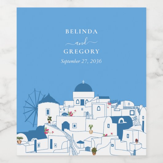 Santorini Zielort Griechische Insel Hochzeit Weinetikett (Einzelnes Label)