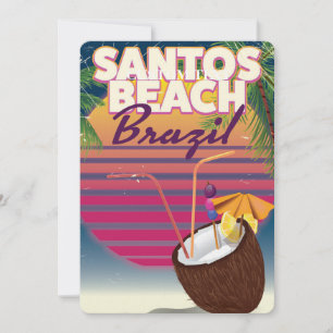Santos Beachbrazil Vintage Reiseplakat Einladung