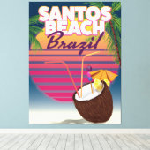 Santos Beachbrazil Vintage Reiseplakat Leinwanddruck (Insitu (Holzboden))