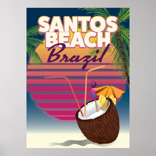 Santos Beachbrazil Vintage Reiseplakat Poster (Vorne)