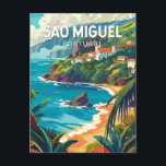 Sao Miguel Island Portugal Postkarte<br><div class="desc">Sao Miguel Island Retro Vektor Reise Design. Es ist bekannt für seine vulkanische Landschaft,  die Flora und das reiche Meeresleben,  einschließlich Wale.</div>