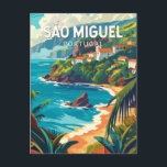 Sao Miguel Island Portugal Postkarte<br><div class="desc">Sao Miguel Island Retro Vektor Reise Design. Es ist bekannt für seine vulkanische Landschaft,  die Flora und das reiche Meeresleben,  einschließlich Wale.</div>
