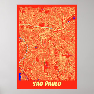 Sao Paulo - Brasilien Retro City Map Poster