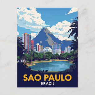 São Paulo Brasilien Retro-Himmel-Linien-Kunst Postkarte