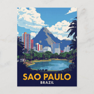 São Paulo Brasilien Retro-Himmel-Linien-Kunst Postkarte