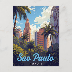 São Paulo Brasilien Tropische Skyline Postkarte