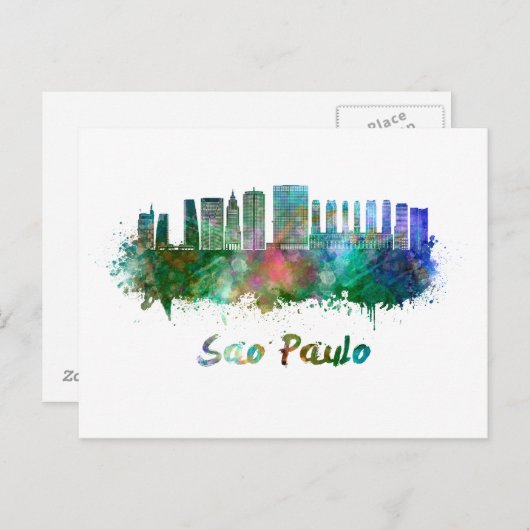 Sao Paulo skyline im Watercolor Postkarte (Vorne/Hinten)