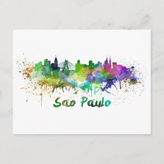 Sao Paulo Skyline in Aquarellfarbe Postkarte (Vorderseite)