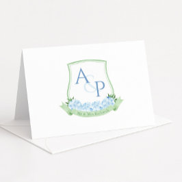 Sap Green Blue Hydrangea Botanical Wedding Wappen Dankeskarte
