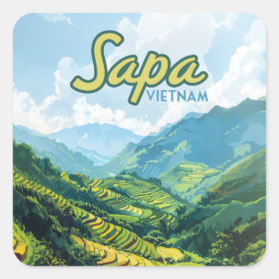 Sapa Vietnam Asien Reisterrassen Vintage Reise Quadratischer Aufkleber