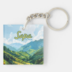 Sapa Vietnam Asien Reisterrassen Vintage Reise Schlüsselanhänger
