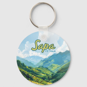 Sapa Vietnam Asien Reisterrassen Vintage Reise Schlüsselanhänger