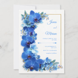 Saphir Azur Vergoldete Orchideen Botanische Hochze Einladung