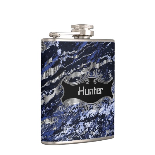 Saphir-Blau und Silber Flachmann (Rechts)