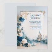 Saphir-Blumen-Schloss-Hochzeit Einladung (Vorne/Hinten)