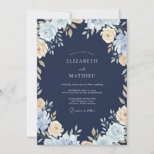 Saphir Champagner Blütenhochzeit Einladung