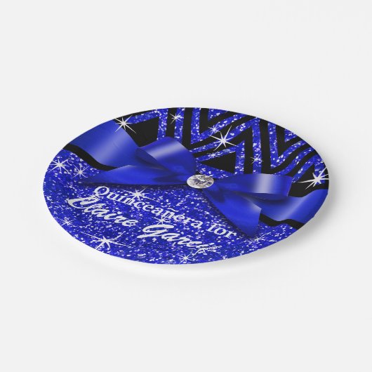 Saphir des Glitzer Zickzack Bling Diamant-Bogens | Pappteller (Schrägansicht)