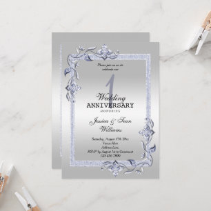 Saphir-Edelstein & Glitter & Silber 1. Hochzeit Einladung