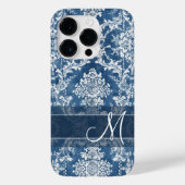 Saphir-Grunge-Damask-Muster mit Monogramm Case-Mate iPhone Hülle (Rückseite)