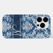 Saphir-Grunge-Damask-Muster mit Monogramm Case-Mate iPhone Hülle (Rückseite (Horizontal))