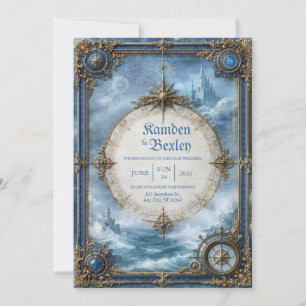 Saphir-Kompass-Schloss-Hochzeit Einladung