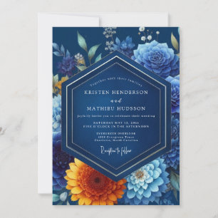 Saphir Leuchtende Flora Hochzeit Einladung