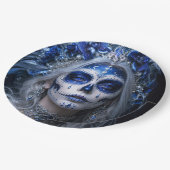 Saphir-Mond-Calavera – Blauer Himmel Pappteller (Schrägansicht)