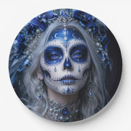 Saphir-Mond-Calavera – Blauer Himmel Pappteller