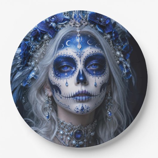 Saphir-Mond-Calavera – Blauer Himmel Pappteller (Vorderseite)