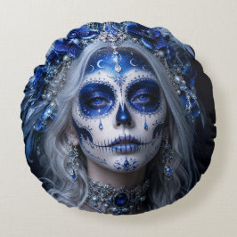 Saphir-Mond-Calavera – Blauer Himmel Rundes Kissen