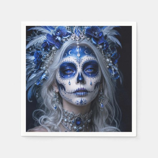 Saphir-Mond-Calavera – Blauer Himmel Serviette (Vorderseite)