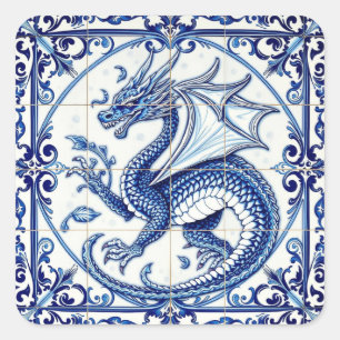 Saphir-Mond-Drache-Aufkleber Quadratischer Aufkleber