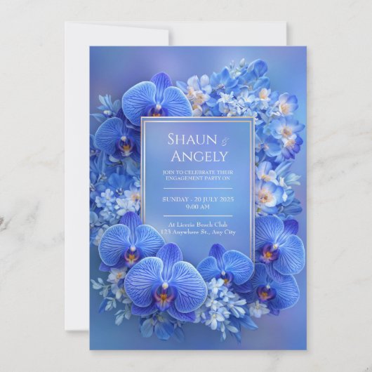 Saphir Orchidee Vergoldeter Gradient Hochzeit Einladung (Vorderseite)