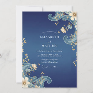 Saphir-Ornamental-Blüten-Hochzeit Einladung