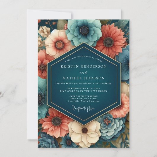 Saphir Paprika Dramatische Hochzeit Einladung (Vorderseite)