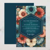 Saphir Paprika Dramatische Hochzeit Einladung (Vorne/Hinten)