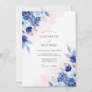 Saphir-Rosé-Kornblumen-Eukalyptus-Hochzeit Einladung