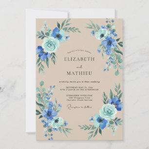 Saphir-Taupe-Bemalte Hochzeit Einladung