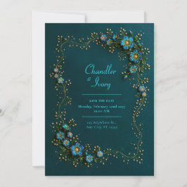 Saphir-Teal-Blumenhochzeit Einladung