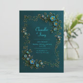 Saphir-Teal-Blumenhochzeit Einladung (Stehend Vorderseite)