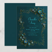 Saphir-Teal-Blumenhochzeit Einladung (Vorne/Hinten)