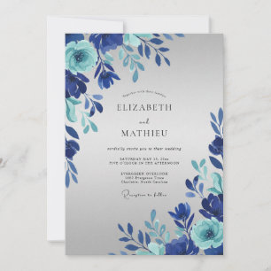 Saphir Türkis Blütenblatt Hochzeit Einladung